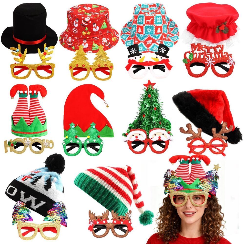 5769 20pcs Christmas Hats and Glasses Set, 10pcs Xmas Hats, 10pcs Xmas